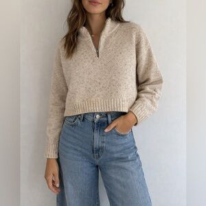 Cozy Cream Half-Zip Sweater with flecks of colour